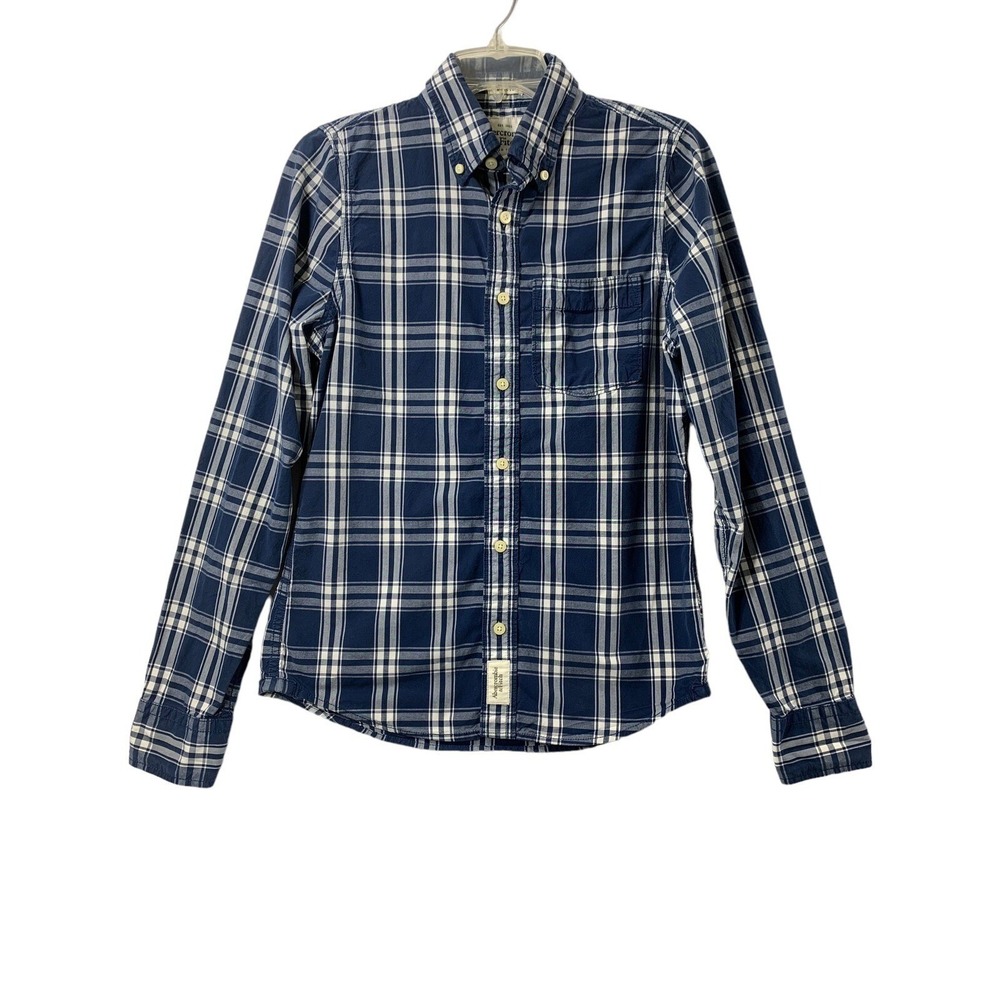 Abercrombie & Fitch Shirt Mens Small Blue White Plaid Long Sleeve Button Up
